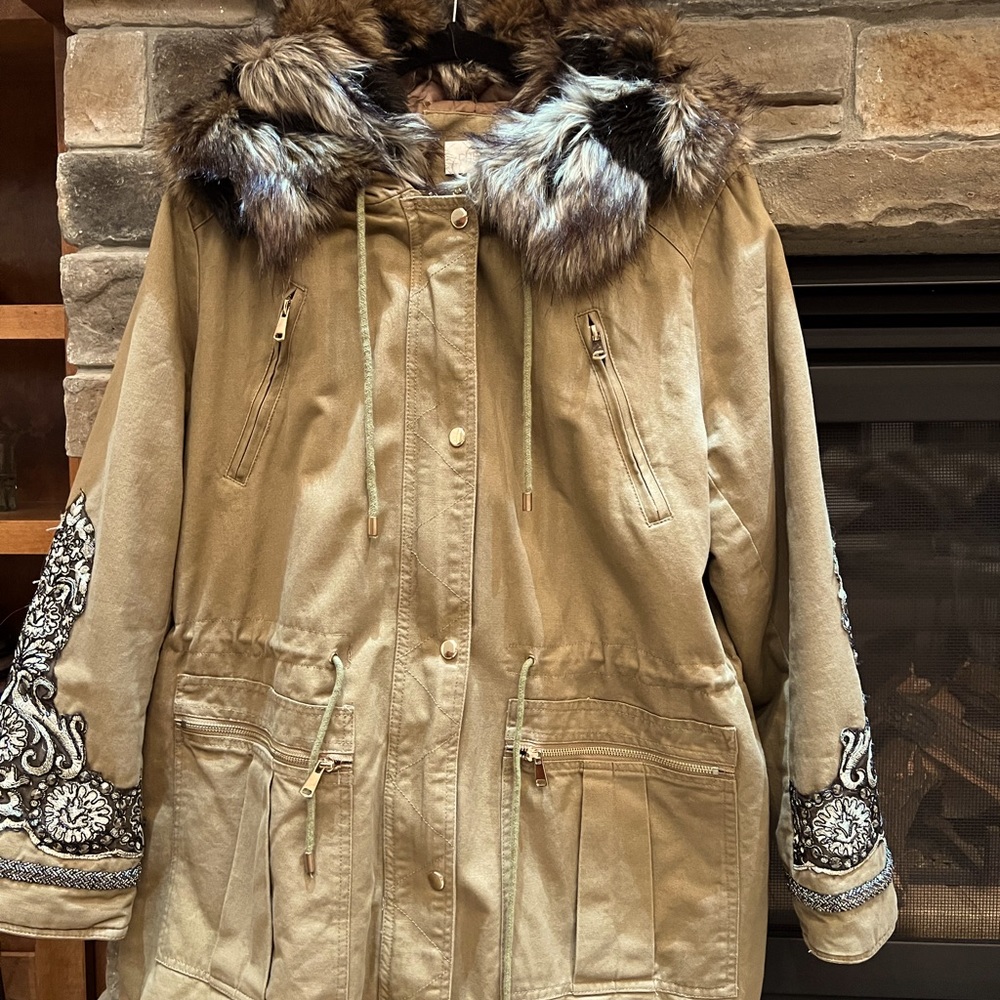Chico’s Embellished and Fur Utility Jacket